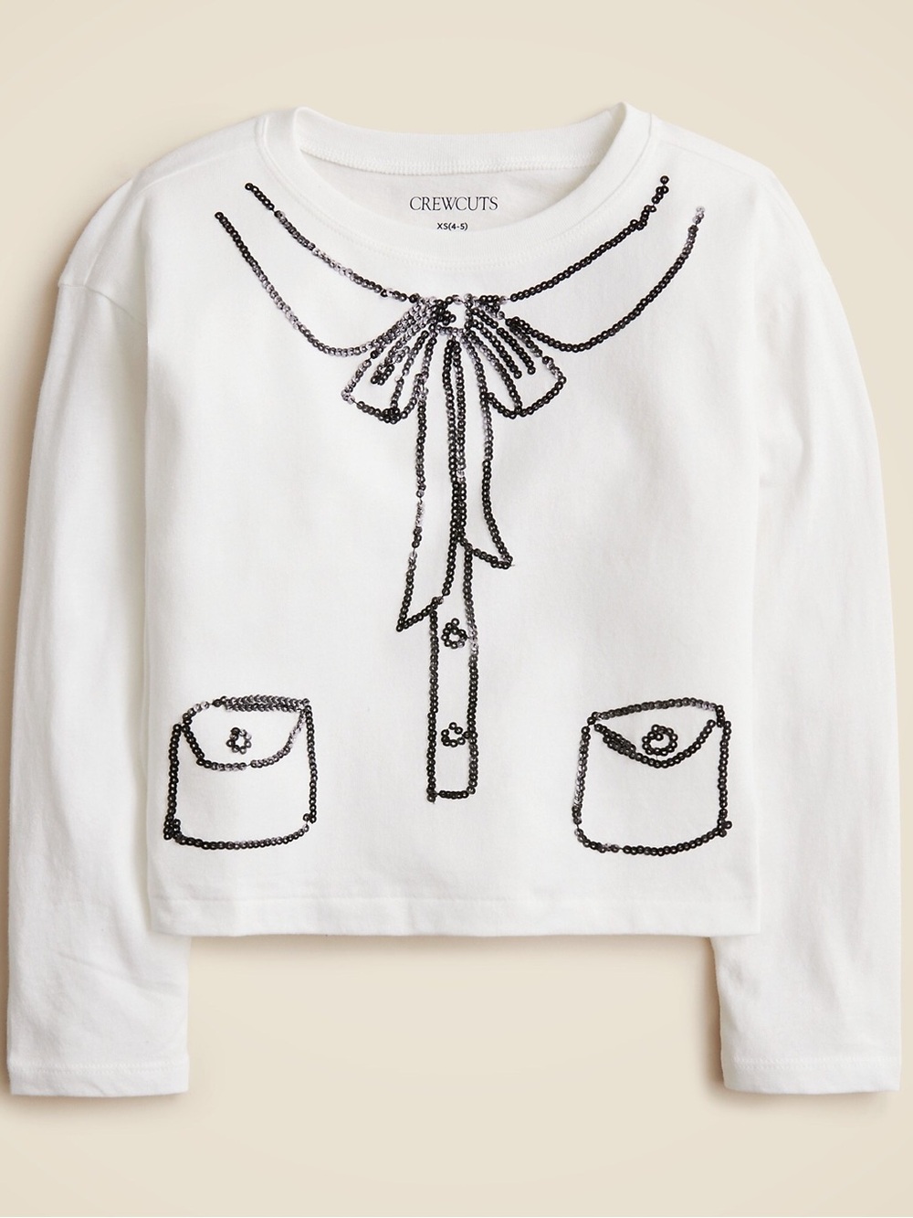 Crewcuts White Long-Sleeve Tee with Black Sequin Bow Detail